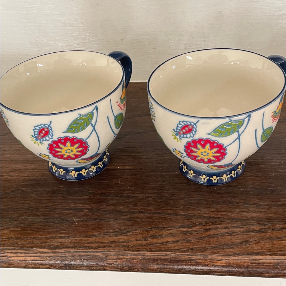 2 Cream and Blue Floral Mugs Galaxy ilana